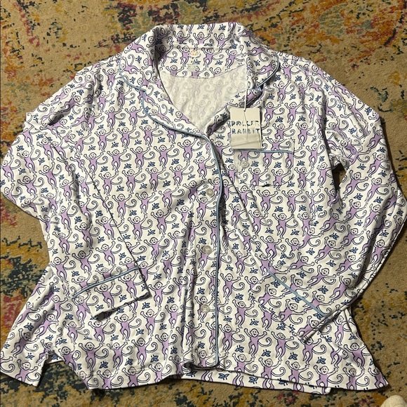 Roller Rabbit Other - Roller Rabbit Purple and White Monkey Print Pajama Long Sleeve Top NWT